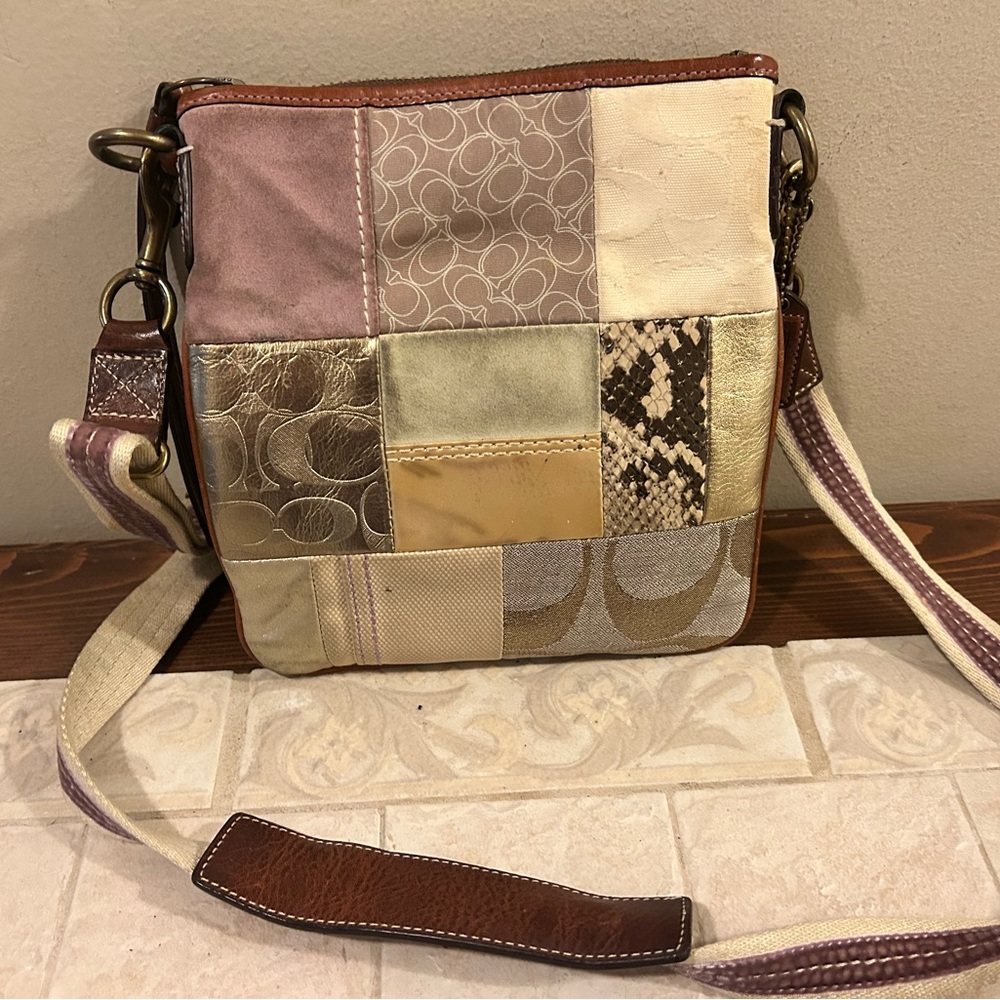 Vintage Coach Patchwork Crossbody Bag in Cream and Brown